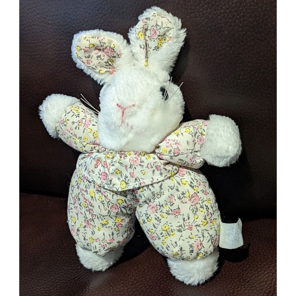 CLOUD 9 Bunny Rabbit Plush‎ Vintage Stuffed Animal White Floral 6" Vintage